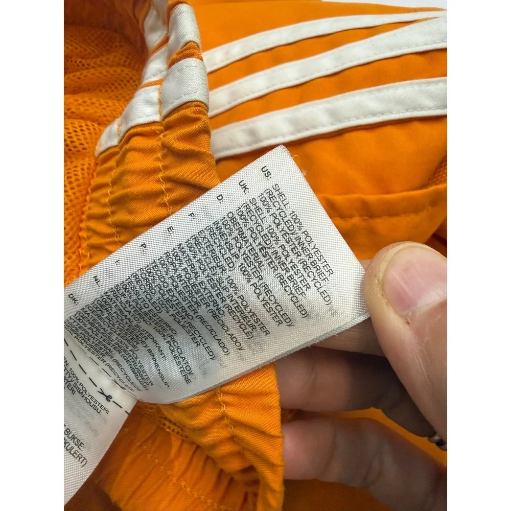 ADIDAS Mens Medium Orange White Three Stripe Mesh Lined Pull On Swim Trunks E14